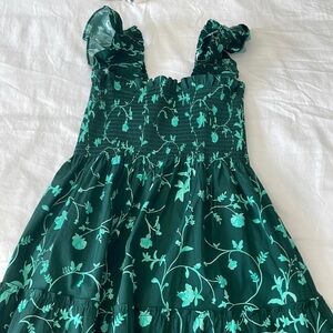 Hill House Green Smocked Ruffled Midi Dress